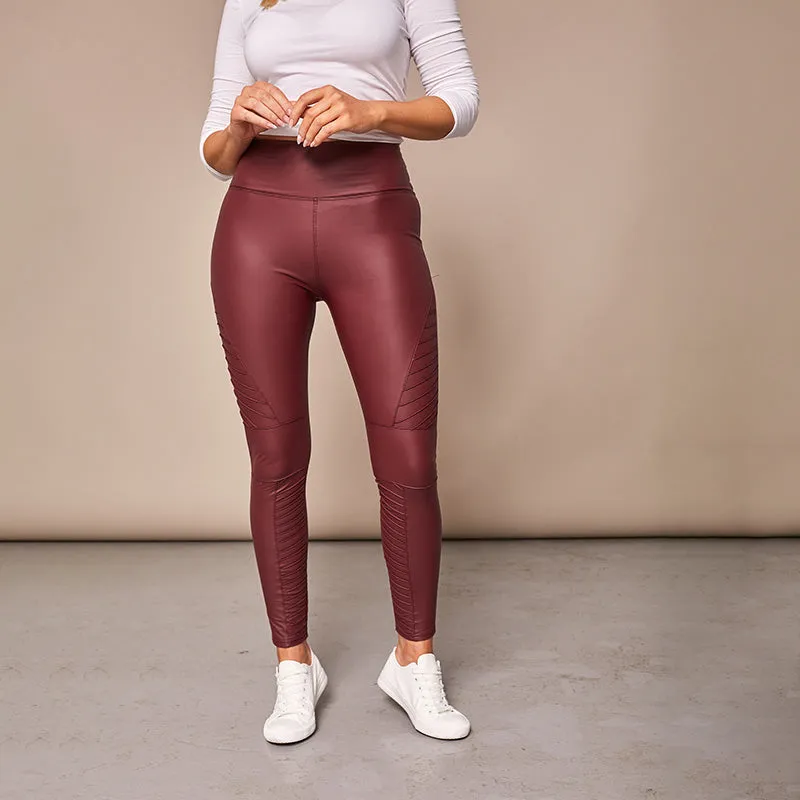 Wet Look Biker Leggings (Wine)