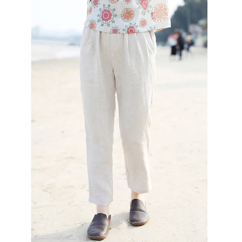 White Linen Summer Autumn Women Casual Pants SMM97231