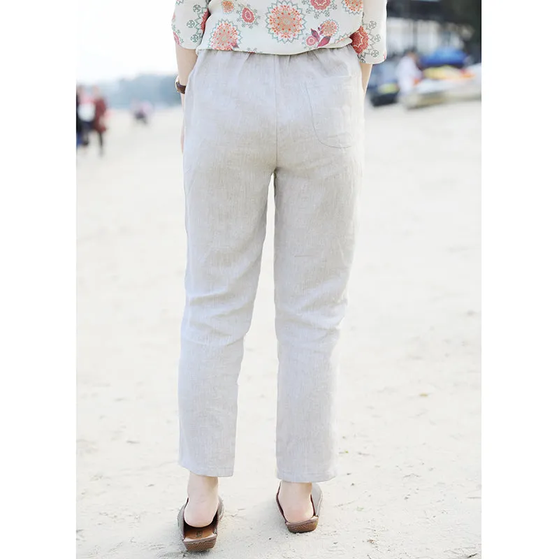 White Linen Summer Autumn Women Casual Pants SMM97231