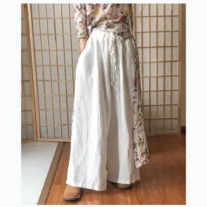 White Wide Leg Pants Linen Summer Autumn Women Casual Pants  PZ97246