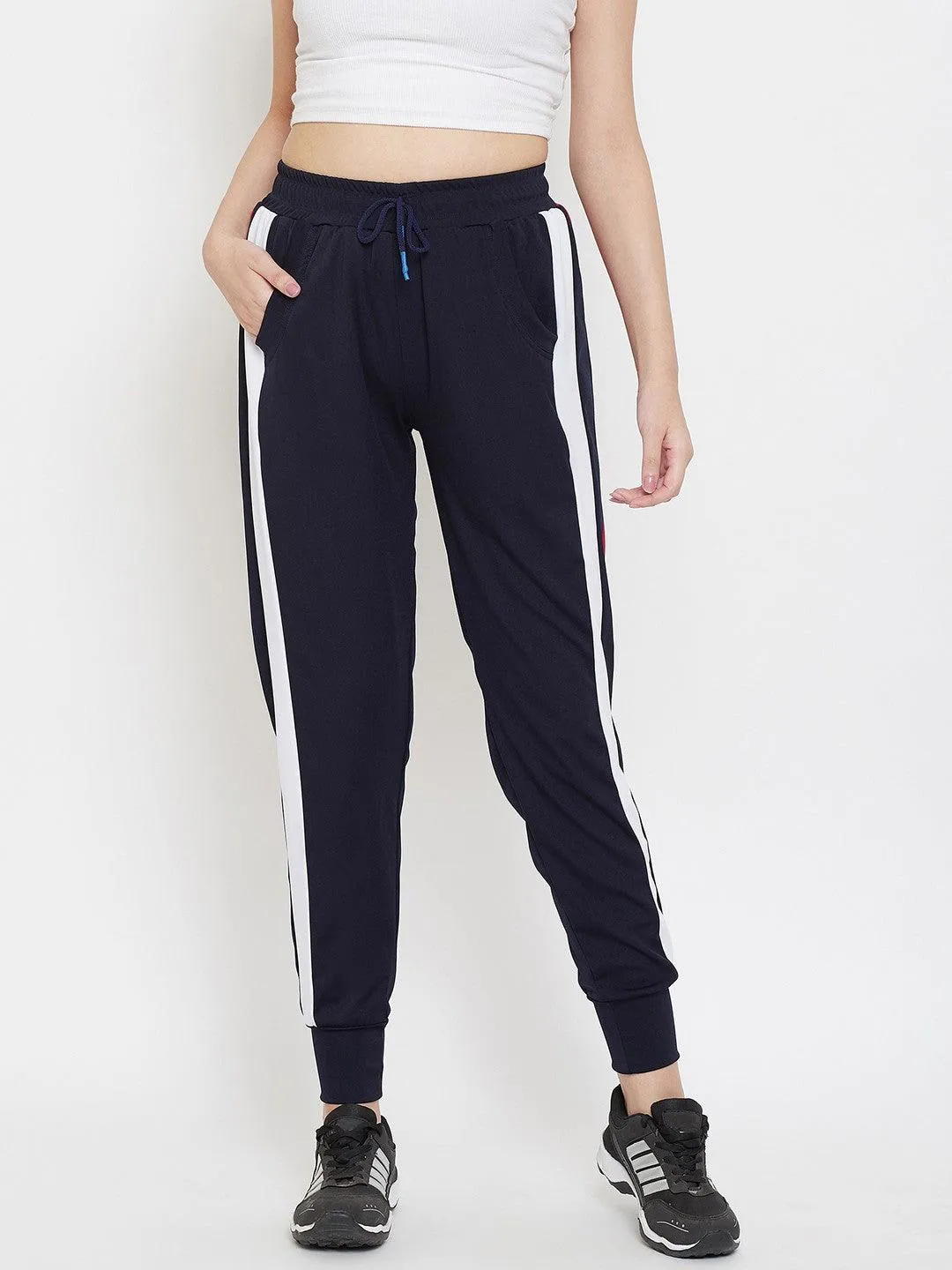 Women Black/White Colorblock Stripe Joggers