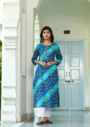 Women Blue Bandhani Printed Kurta