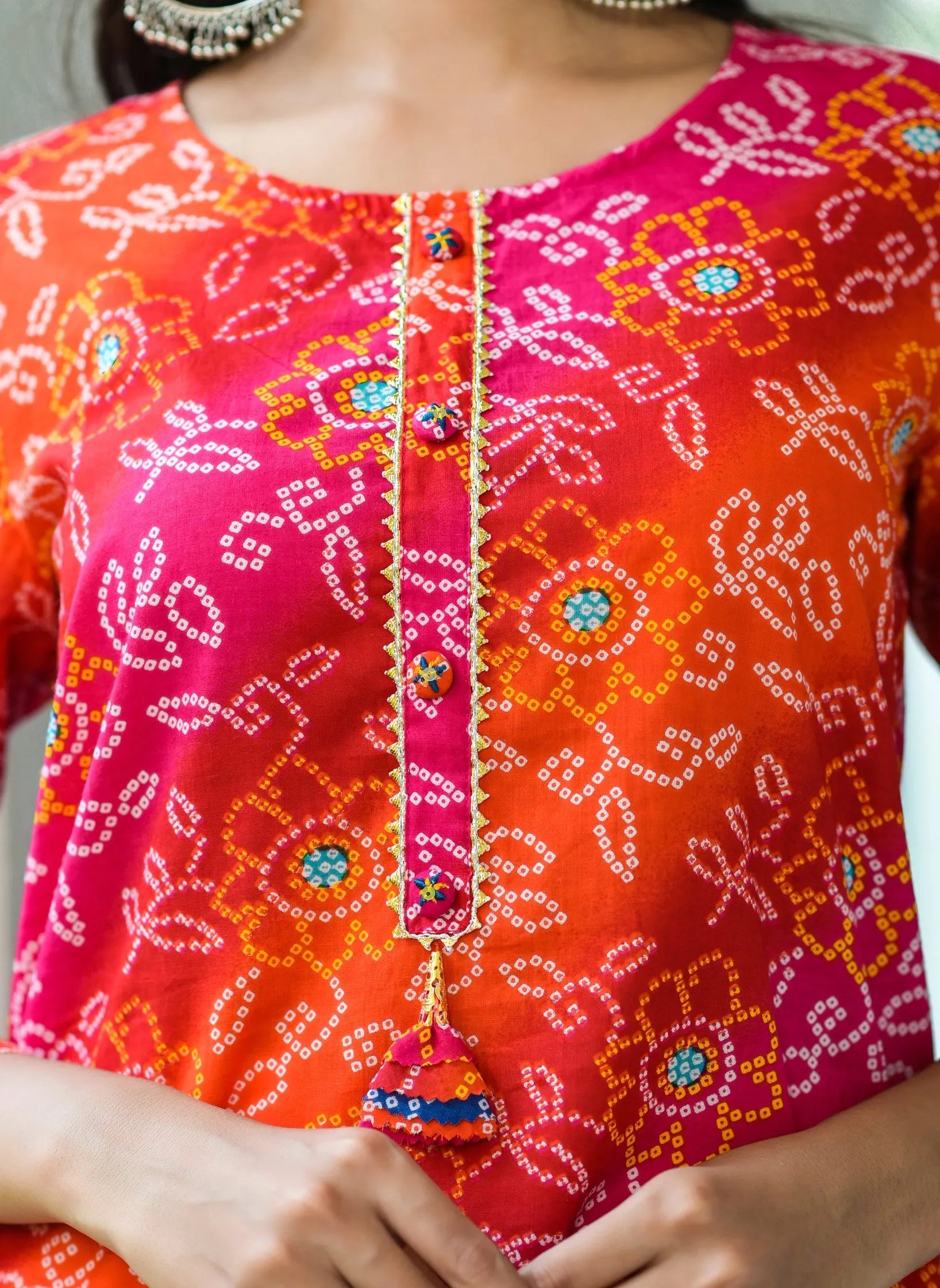 Women Pink Bandhani Printed Kurta