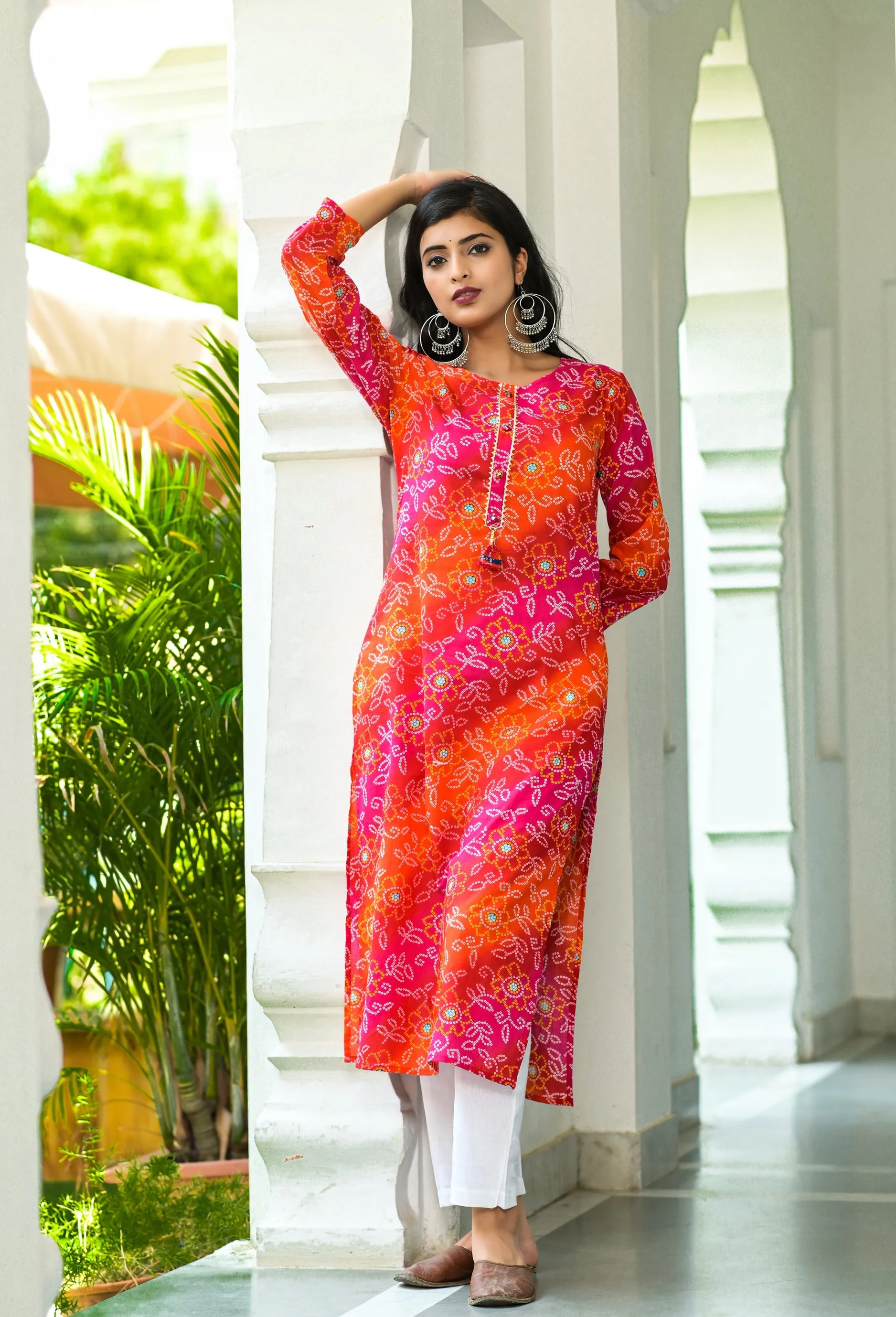 Women Pink Bandhani Printed Kurta