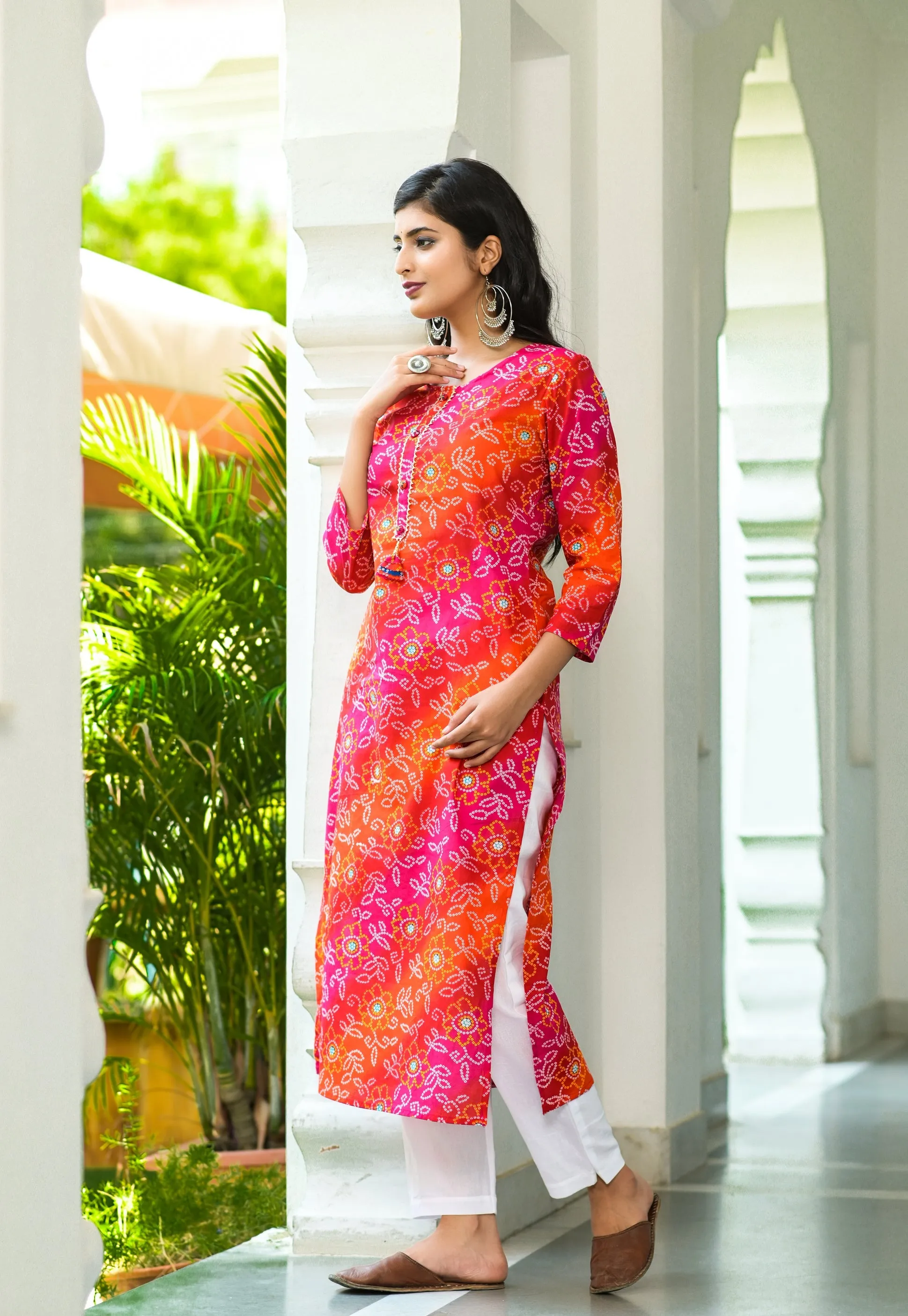 Women Pink Bandhani Printed Kurta