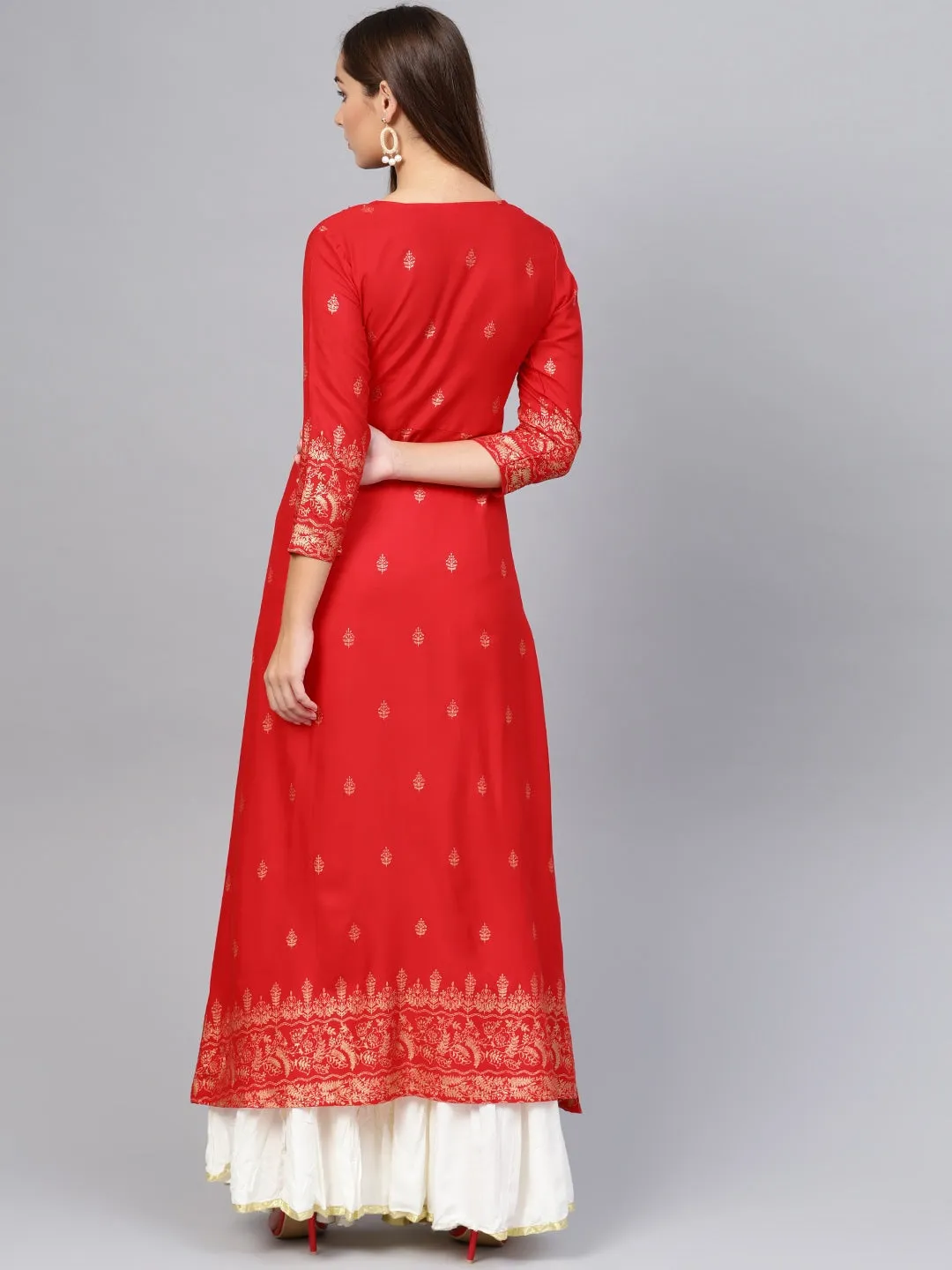 Women Red & Golden Printed Kurta