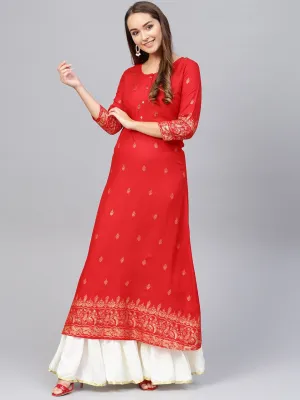 Women Red & Golden Printed Kurta