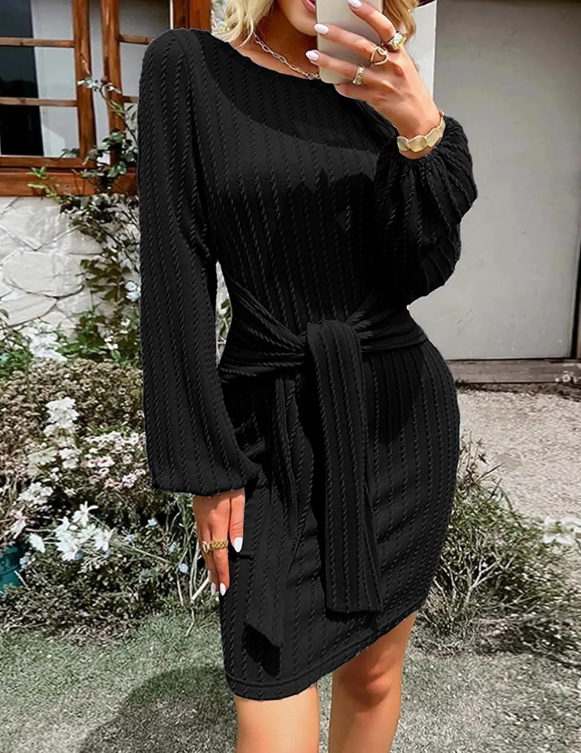 Zeagoo Women's Casual Knit Dress Long Sleeve Bodycon Dress